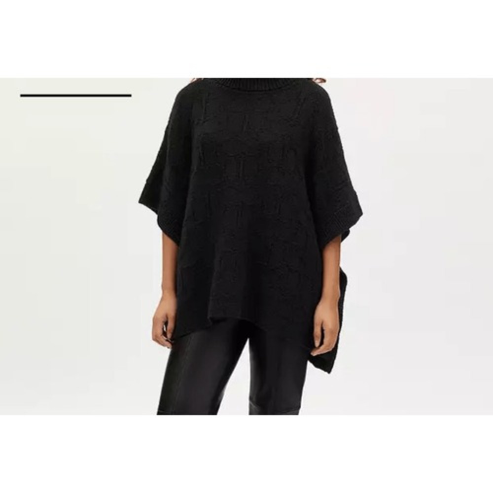 Coach Black logo Sig Knit Poncho Turtleneck Wool blend‎ sweater M/L